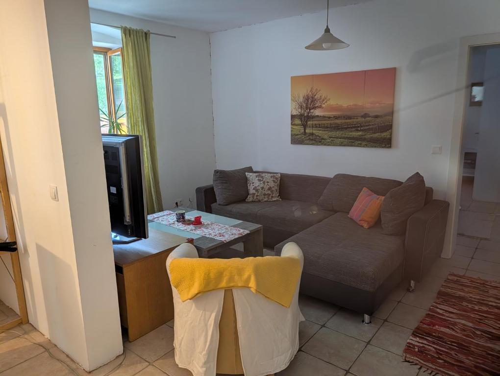 a living room with a couch and a table at Appartement Julis 1 in 3430 Tulln in Tulln