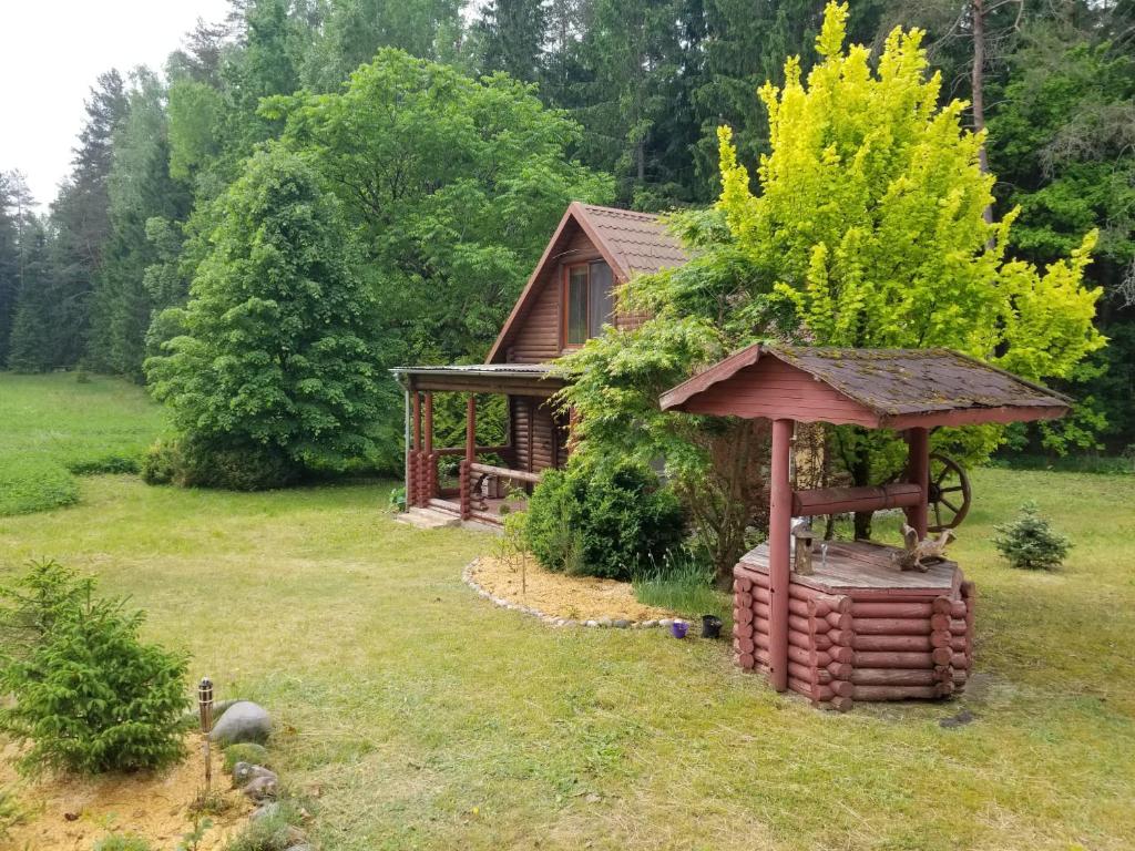 a gazebo in the yard of a house at A&S Vidugiris in Jurbarkas