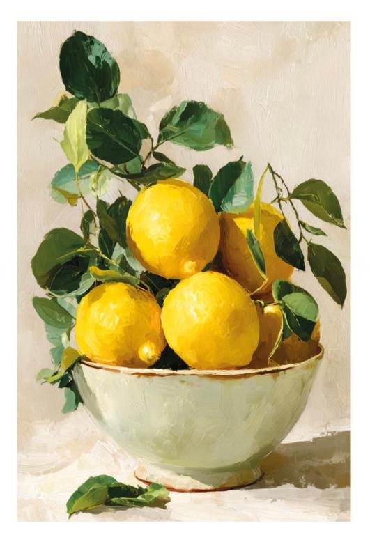 a painting of a bowl of lemons at Lemon Garden Villapark in Bükfürdő