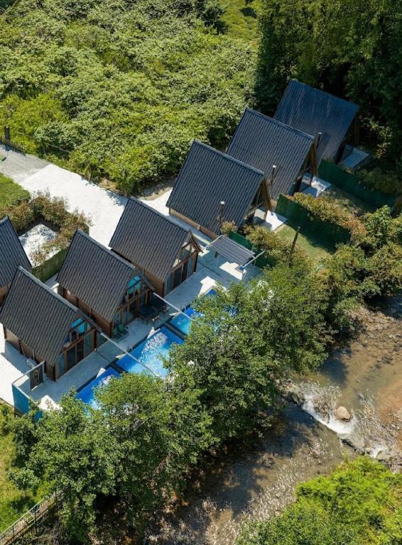an overhead view of a group of houses with roofs at Oce Bungalow in Ardeşen