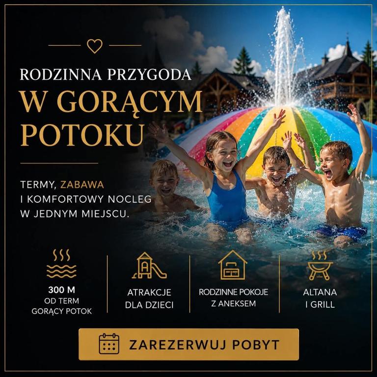 a flyer for a water park with a rainbow umbrella at Cicha Woda 300 m od Gorący Potok i Termy Szaflary in Szaflary