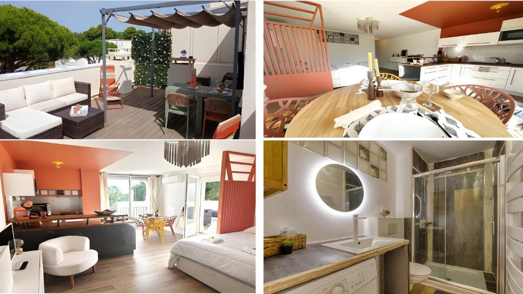 a collage of pictures of a living room and a kitchen at Sunny Day in La Grande Motte