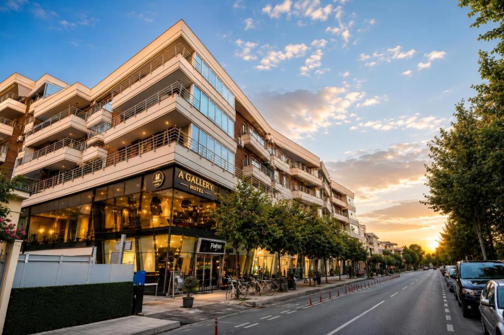 a building on the side of a street at A Gallery Hotel in Shkodër