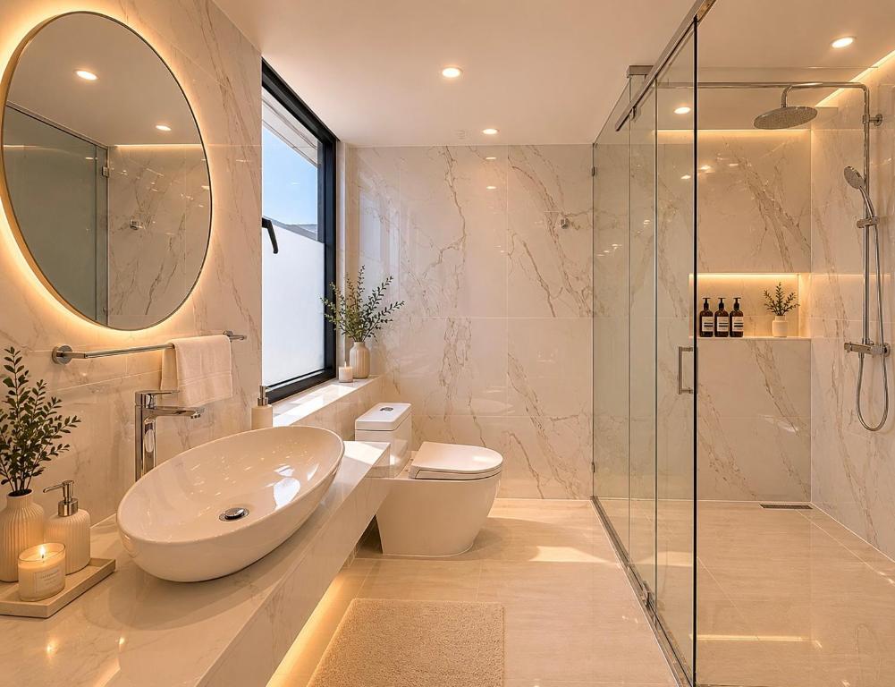 a bathroom with a toilet and a sink and a shower at Vip villa in Phú Quốc
