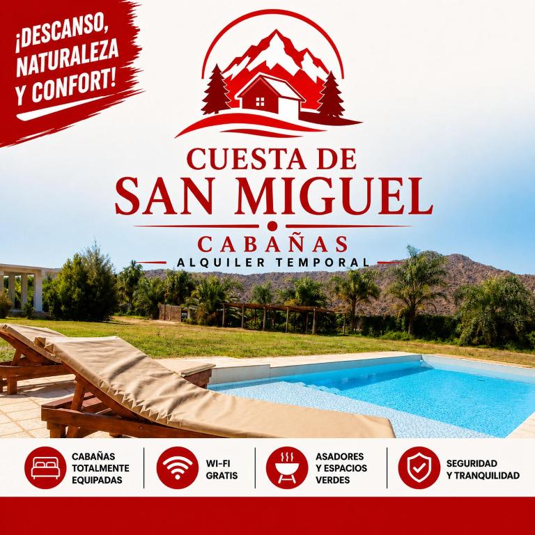 a sign for a villa with a swimming pool at Cuesta de san miguel in Chilecito