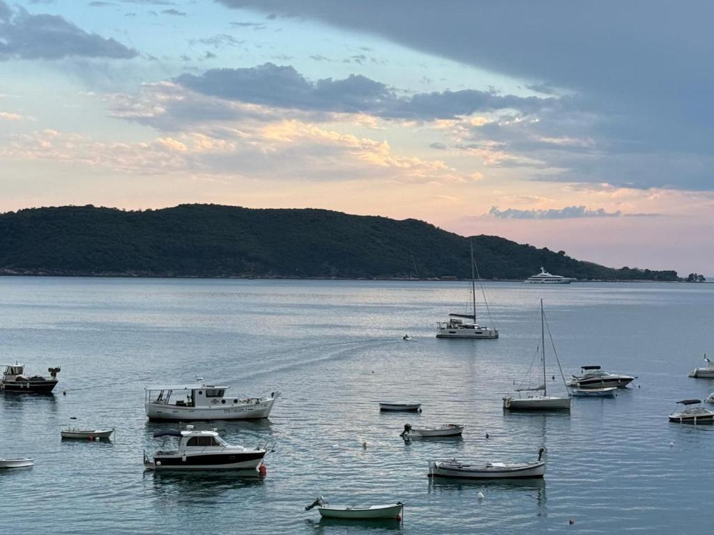 a group of boats in a large body of water at Beachfront Pearl in Rafailovici