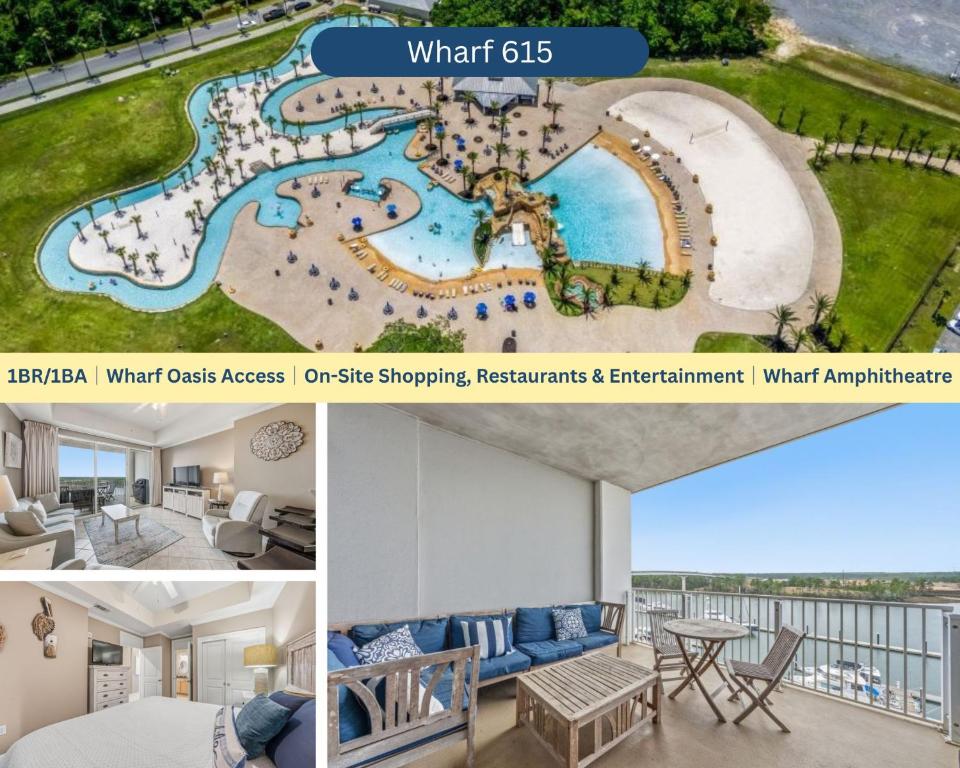 a collage of photos of a pool at a resort at Wharf 615 by Youngs Suncoast in Orange Beach