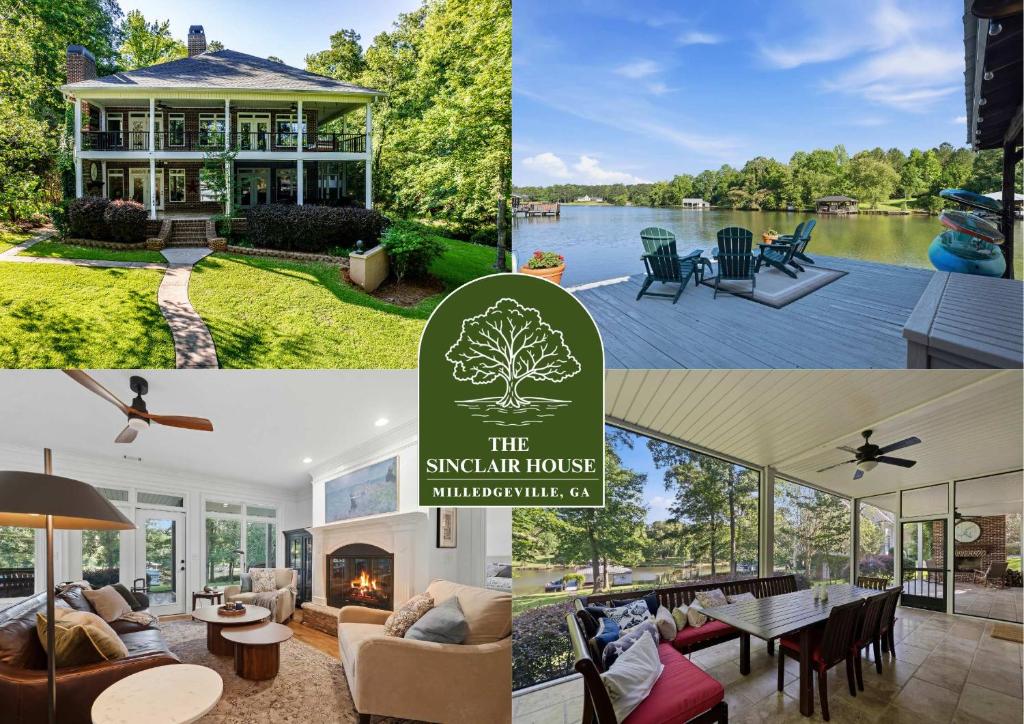 a collage of pictures of a house with a lake at The Sinclair House Private Lake Retreat in Milledgeville