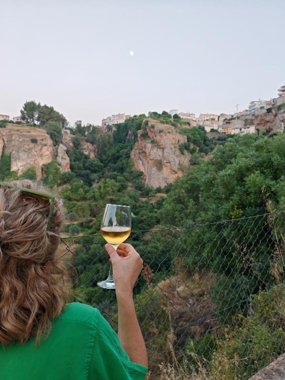 a woman holding up a glass of wine at Casa Chorreón in Letur