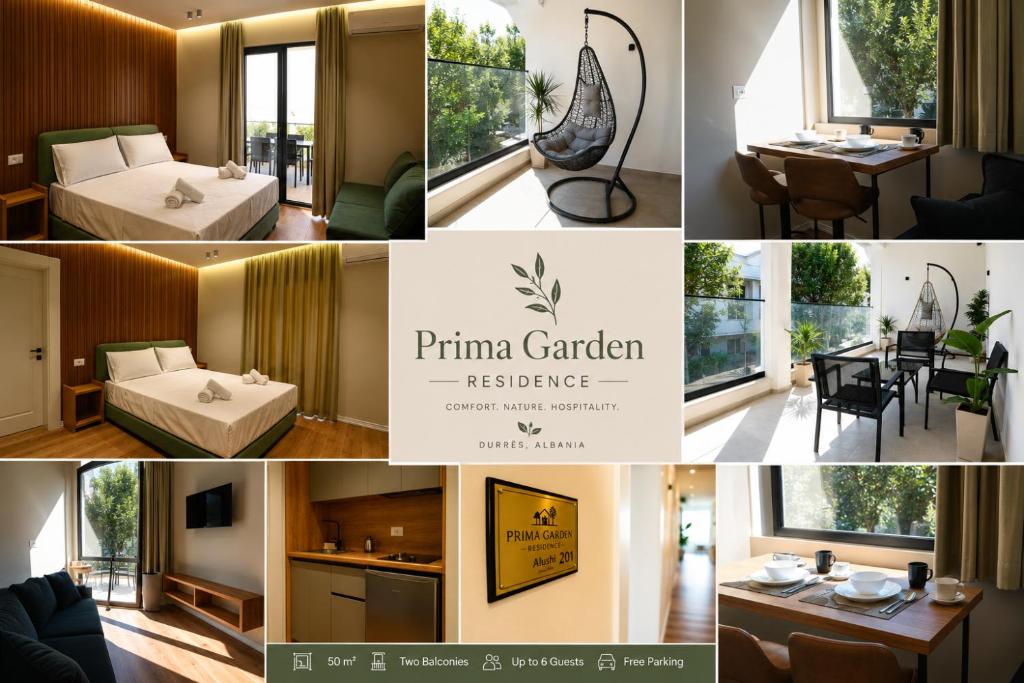 a collage of pictures of a hotel room at Prima Garden Residence in Durrës