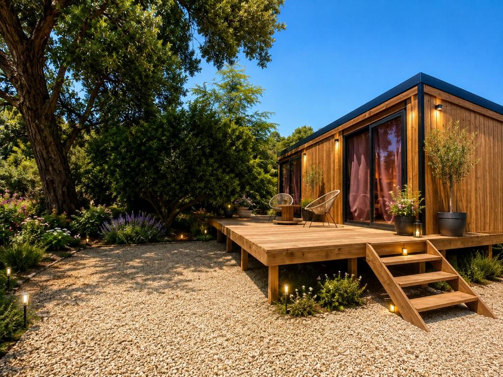 ein kleines Haus mit einem Picknicktisch im Hof in der Unterkunft la douceur du sud jardin terrasse in Clermont-lʼHérault