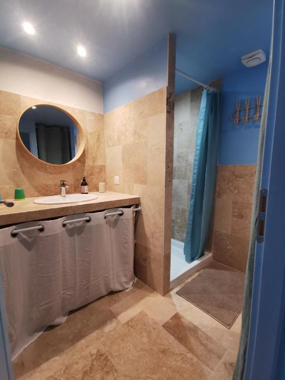 a bathroom with a sink and a shower at Maison Romana in Riez
