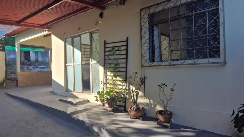 a group of potted plants on the side of a building at Casa Pitanga Quarto in Barra do Garças