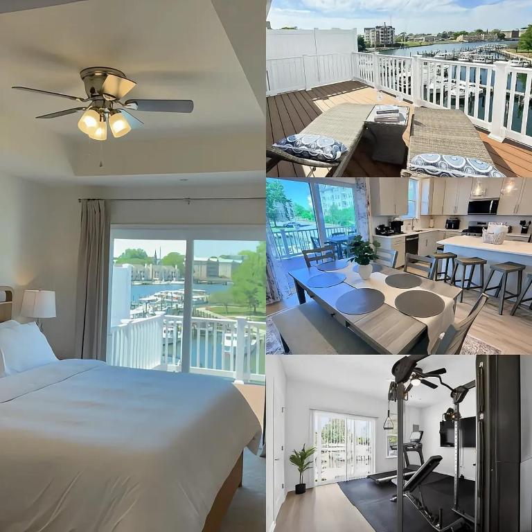 a collage of pictures of a bedroom and a living room at WYJEK Stays - Riverside Haven in Cambridge