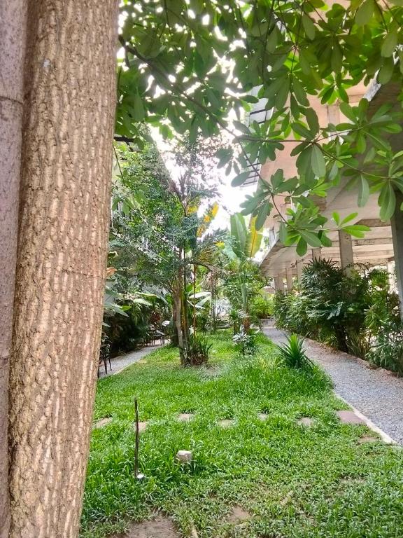 a green yard with trees and a building at Phan NaTa Residence in Siem Reap
