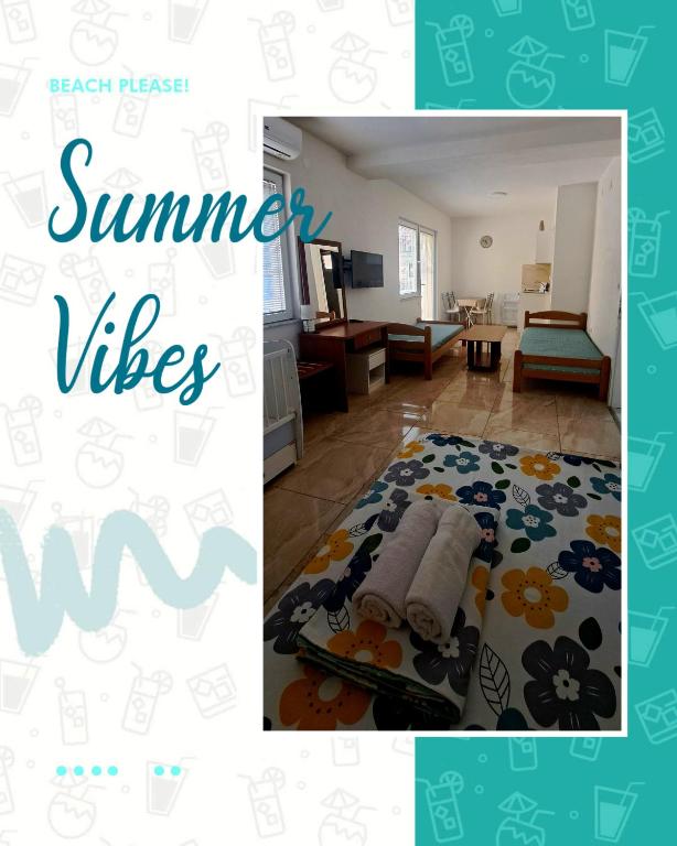 a bedroom with a bed and a living room at Villa Sofijana in Ohrid
