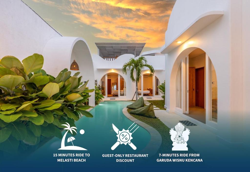 a villa with a swimming pool with a painting of a crab on it at Villa Luminosa 3 by Bukit Vista in Uluwatu
