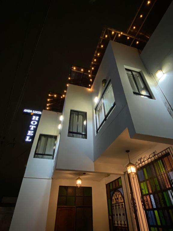 a building with lights on top of it at night at Hotel Andalucía in Arica
