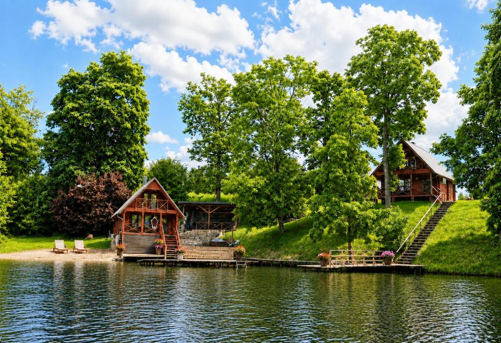a cabin on the shore of a lake at LAKE VIEW Resort - Sodyba in Skirlėnai