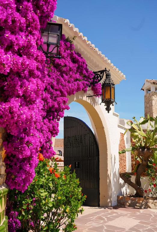 a bunch of purple flowers on a building at Mas Boronat Resort in Salomó
