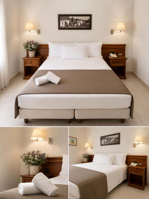 two pictures of a bed in a hotel room at Hotel Ramapendula in Alberobello