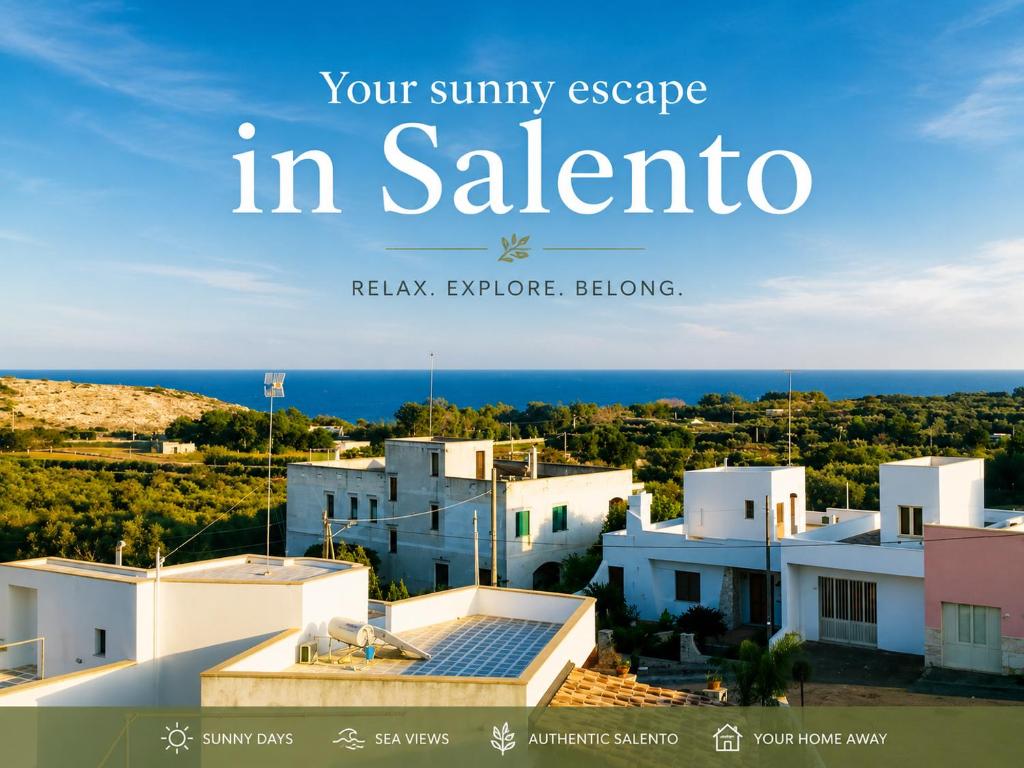 a poster for a resort in santorini with the words your sunny escape at Depandance Maria con terrazza in Marittima
