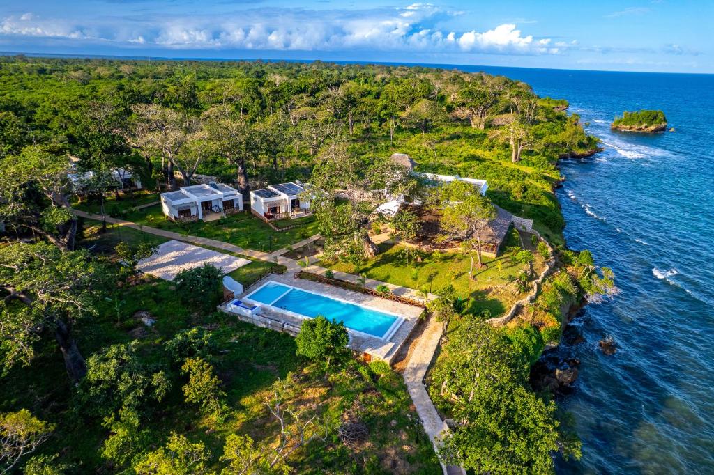 an aerial view of an island in the ocean at Kasa Pomboo Hotel, Shimoni in Shimoni