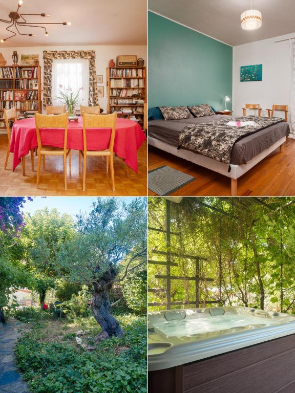 a collage of pictures of a room with a bed and a table at Maison Serra - Jacuzzi, Sauna in Collioure
