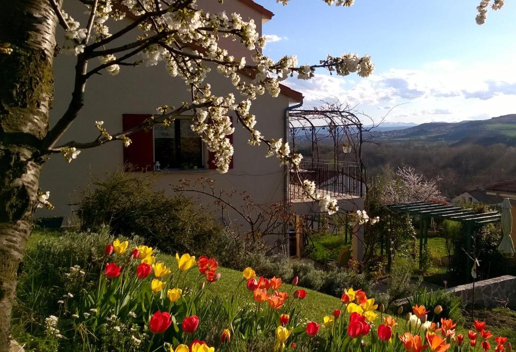 a garden with flowers in front of a house at Le Balcon in Dallet