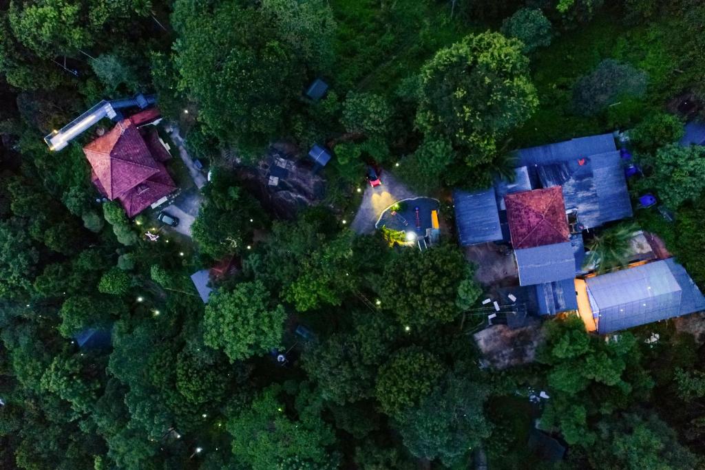 an overhead view of a house in the forest at Rock Haven Wayanad Resort and Experiences in Kalpetta
