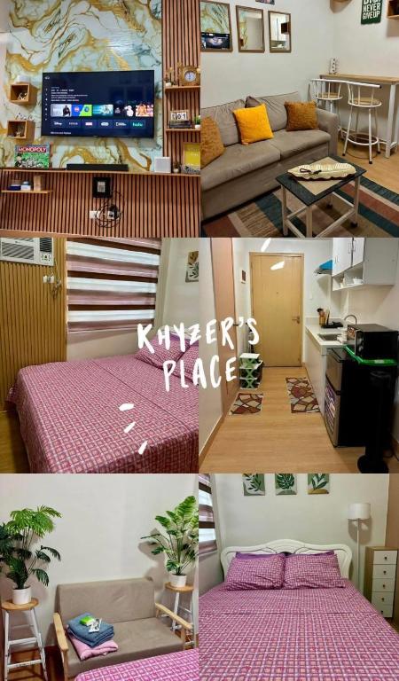 a collage of pictures of a living room with a bed at Khyzer's Place in Quezon City