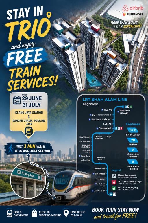 a flyer for a train service in a city at Trio Luxury Suites in Klang