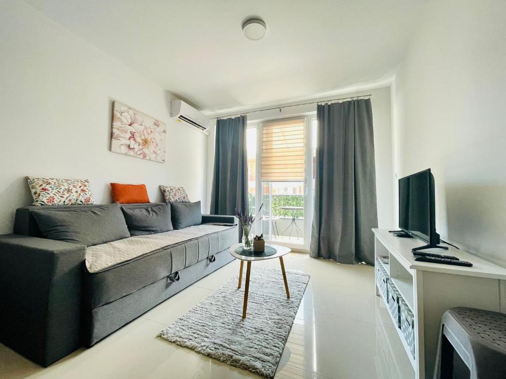 a living room with a couch and a television at Apartman Miletic in Ostrovo