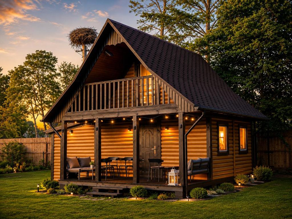 a log cabin with a gambrel roof at Zacisze nad Jeziorem- prywatny domek blisko morza in Jezierzany