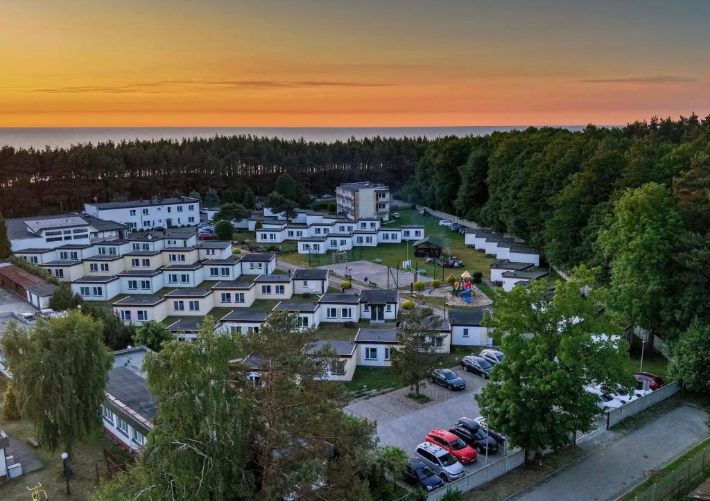 an aerial view of a town with a parking lot at OW Jaroszowiec in Łazy