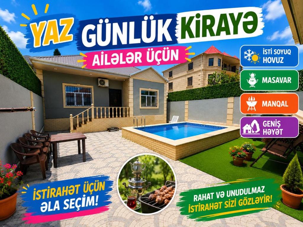 a flyer for a villa with a swimming pool at dlb VILLA 2 in Baku
