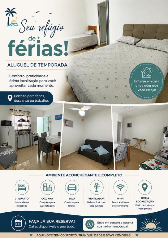 a collage of three pictures of a bedroom and a room at Meu Lar Fora de Casa in Jandira