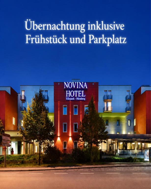 a picture of a hotel with the words influencing inclusive refestival and parkka at Novina Hotel Tillypark in Nuremberg