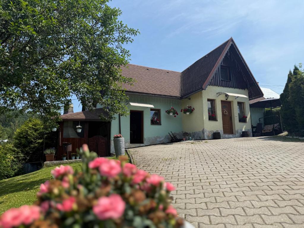a house with a brick driveway in front of it at Chatka Hanka in Terchová