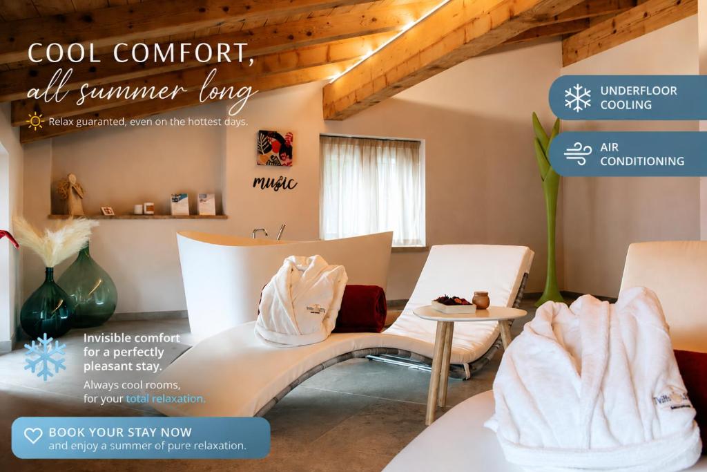 a advertisement for a hotel room with a pool concept at Twinssuites - Adults friendly in Limone sul Garda