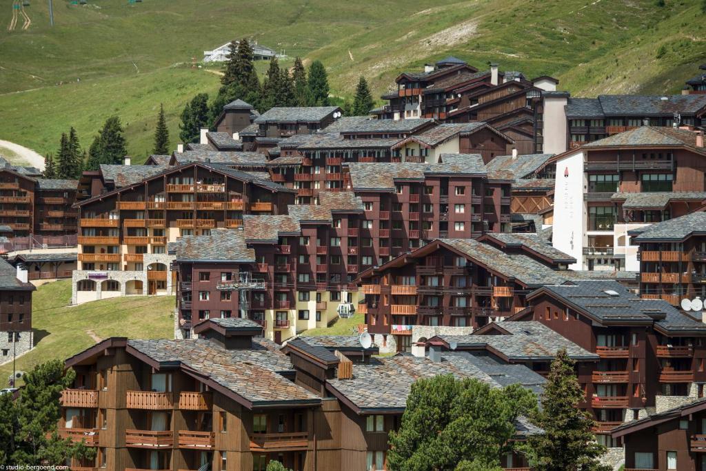 a group of houses on a hill with trees at Résidence Pierre & Vacances Les Gémeaux in Belle Plagne