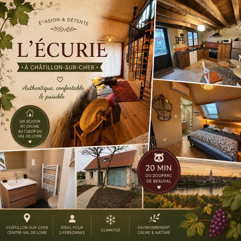 a collage of pictures of a house at L'écurie du vigneron in Châtillon-sur-Cher