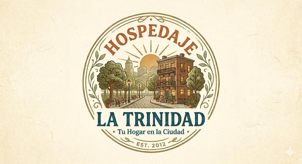 a vintage logo for a hotel with a building at Hospedaje La Trinidad in Junín