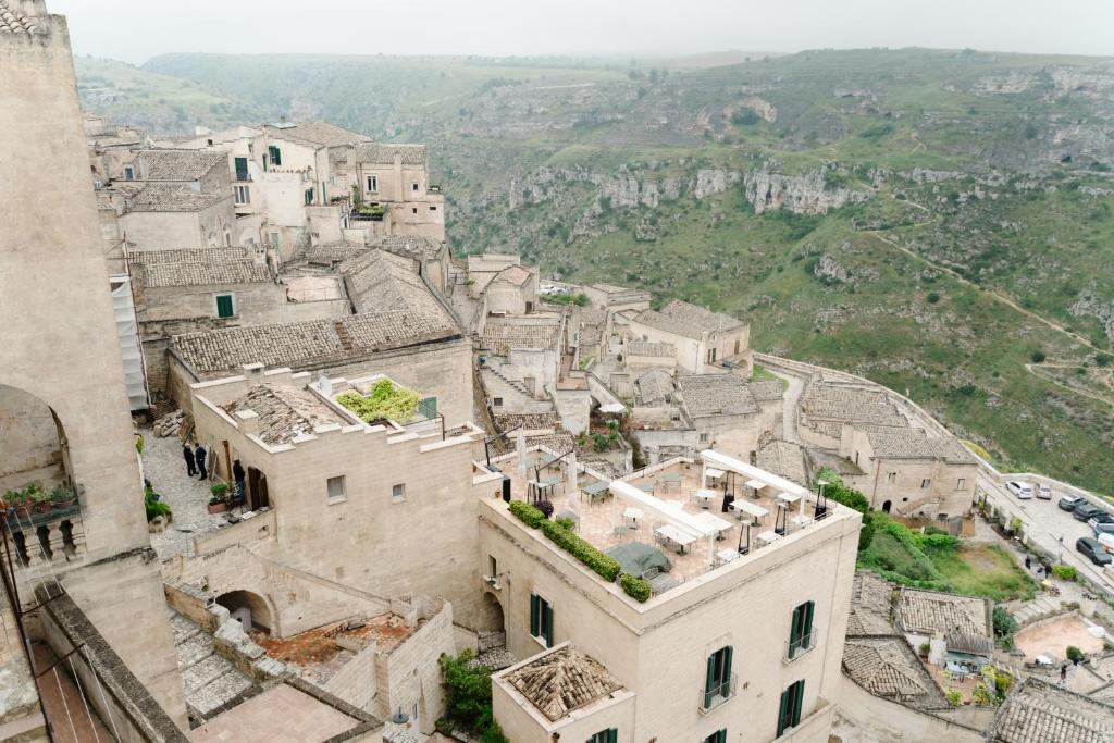 an aerial view of a village with buildings at La Casa di Nadì in Matera