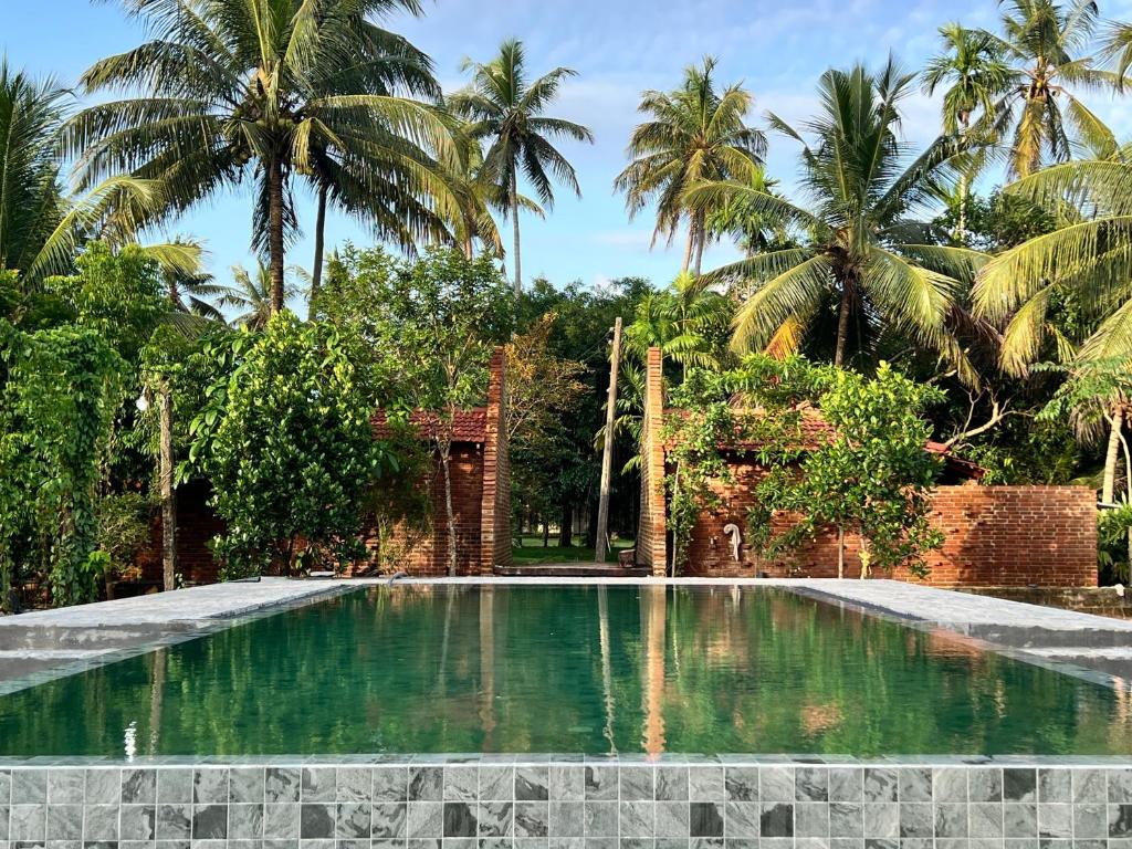 a swimming pool in a yard with palm trees at Dark Green Resort - Airport Transit Villa in Negombo