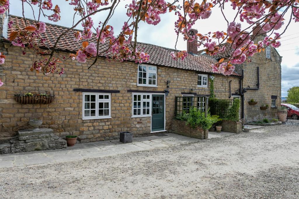 an old stone house with pink flowers at Fuchsia Cottage - Accessible Comfort in Wilton