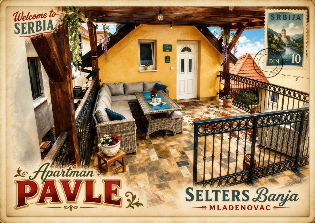 a poster of a patio of a house at Apartman Pavle Mladenovac in Mladenovac