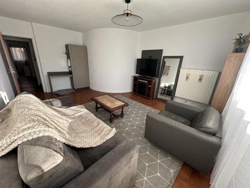 a living room with a couch and a tv at Casa LynaeL Saint Roch in Nice