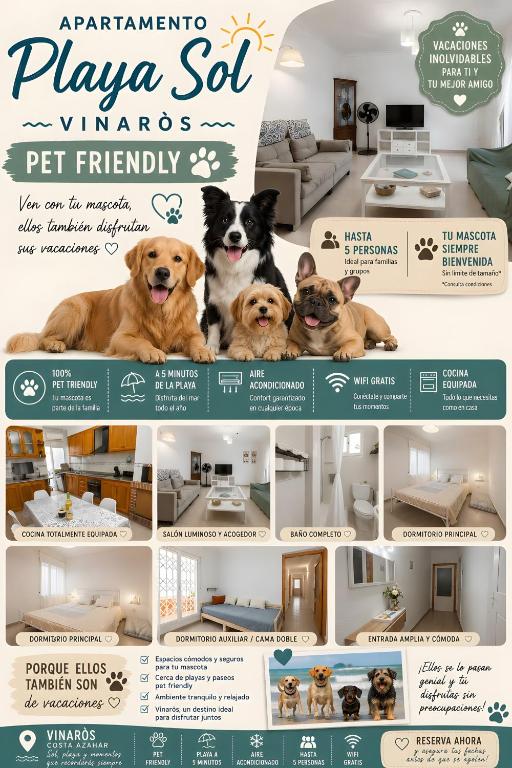 a flyer for a pet friendly apartment playa sch winners pet friendly at Playa Sol Vinaròs in Vinarós