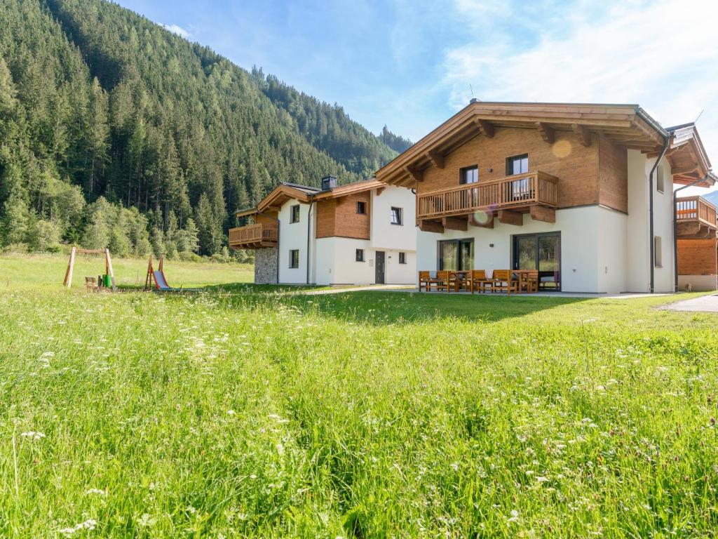 a house in the mountains with a grass field at Chalet Joep in Wald im Pinzgau